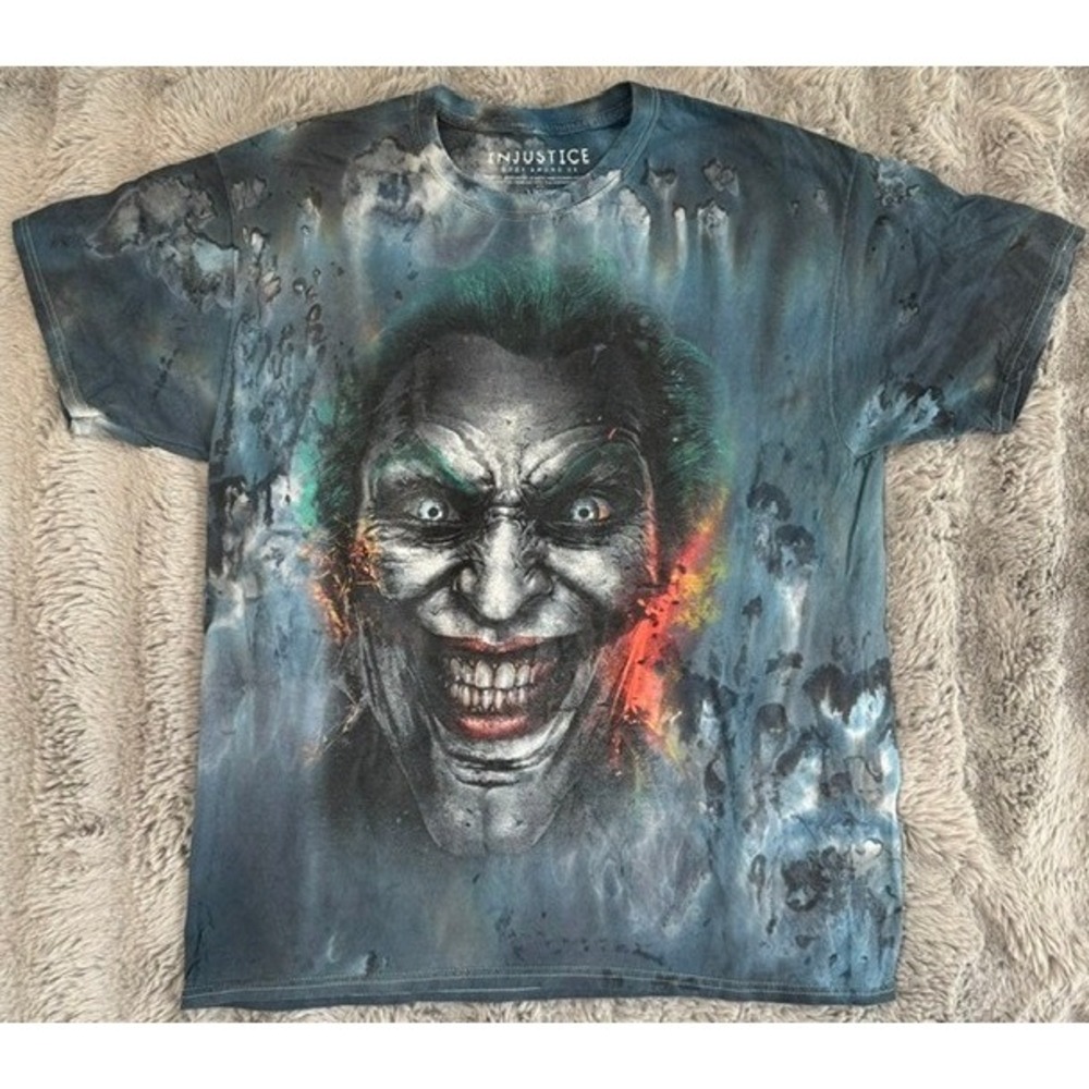 Injustice Gods Among Us Joker Graphic T-Shirt Blue Tie Dye Men's Size Large